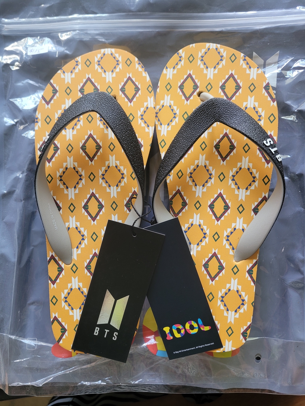 BTS Yellow Aztec-Print Flip Flops